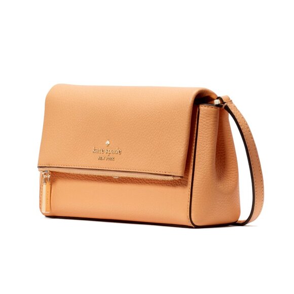 New Kate Spade Leila Mini Zip Crossbody Pebble Leather Orange Cream - Picture 3 of 6